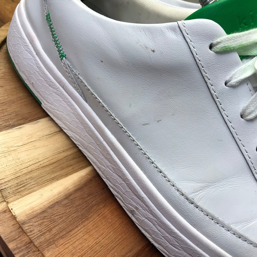 Kizik Vegas Sneakers M 11 W 12.5 White Green Leather Hands-Free Slip On Shoes - Picture 3 of 16
